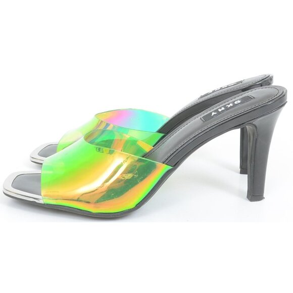 DKNY Women's 8 Iridescent Apple Green Open-Toe Slides Stiletto Heels Clubwear - Picture 6 of 7